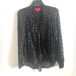 Jennifer Lopez Blouse Black Sheer Dot Print Glam Romantic Large Whimsigoth Party